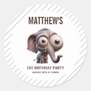 Sticker Rond Thème de ferme éléphant fou mignon 1er anniversair