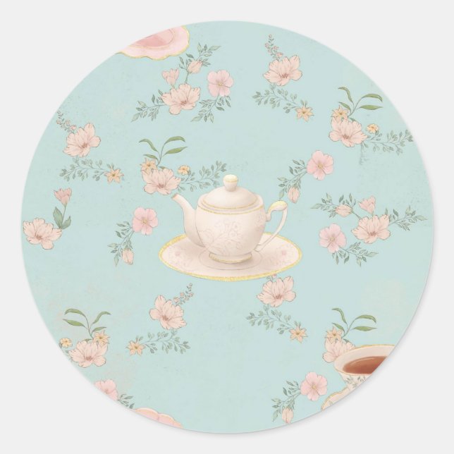 Sticker Rond Thème de fête chic shabby pour un thé (Devant)