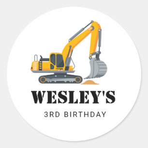 Sticker Rond Thème de fête d'anniversaire Construction pour gar