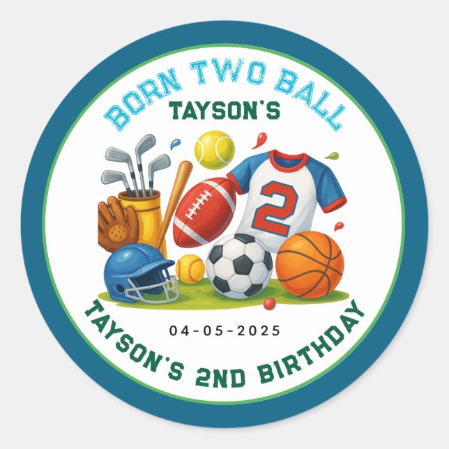 Sticker Rond Thème de fête d'anniversaire de 2 ans pour garçon  (Devant)