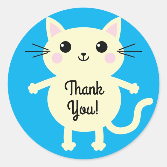 Sticker Rond Thème de fête d'anniversaire de Cat Cute Kitty (Devant)