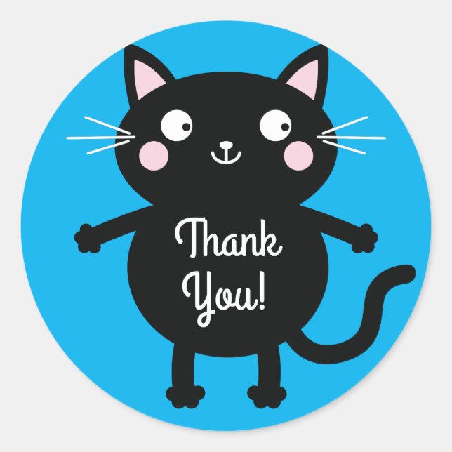 Sticker Rond Thème de fête d'anniversaire de Cat Cute Kitty (Devant)