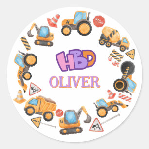 Sticker Rond Thème de fête d'anniversaire de construction