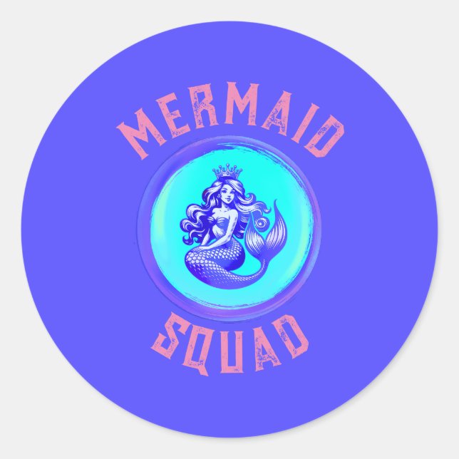 Sticker Rond Thème de fête d'anniversaire de la troupe de sirèn (Devant)