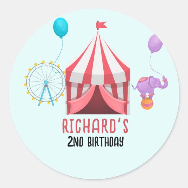 Sticker Rond Thème de fête d'anniversaire pour enfants Carnaval (Devant)