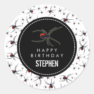 Sticker Rond Thème de fête d'anniversaire Red & Black Spider