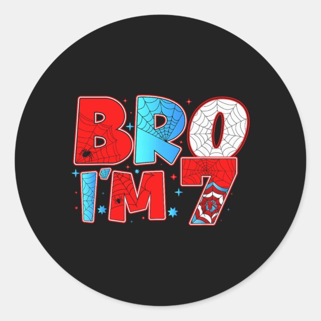 Sticker Rond Thème de fête d'araignée de garçon 7 ans d'anniver (Devant)