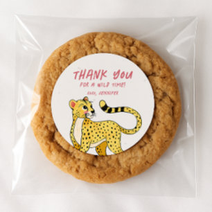 Sticker Rond Thème de fête jungle Cheetah Wild One Animaux Safa