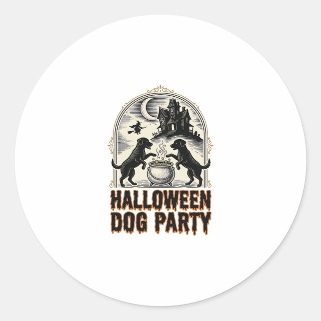 Sticker Rond Thème de fête pour chien Halloween Chaudron de sor (Devant)