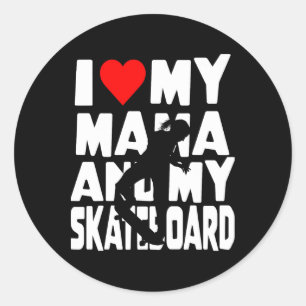Sticker Rond Thème de fille en skateboard J'aime maman et mon s