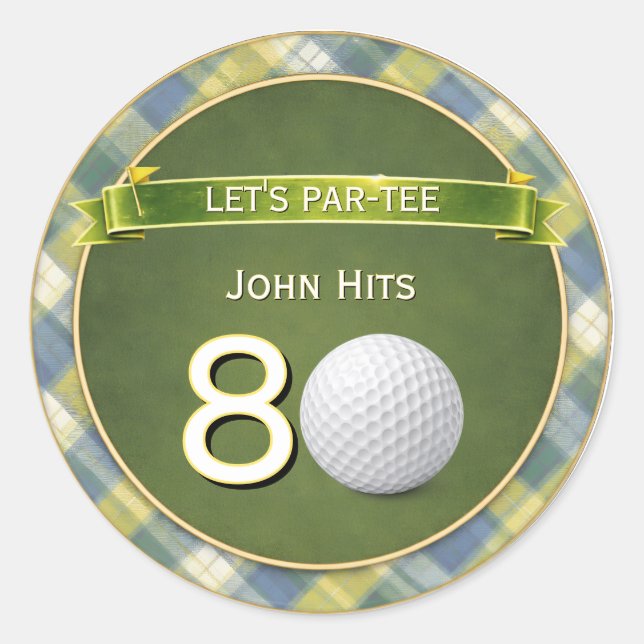 Sticker Rond Thème de golf / golf / golfeur pour anniversaire (Devant)