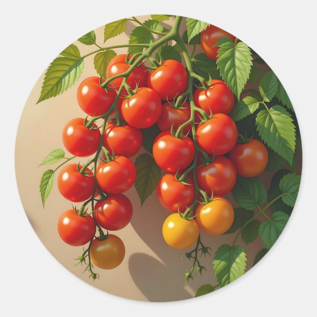 Sticker Rond Thème de jardinage de plants de tomates pour l'amb (Devant)