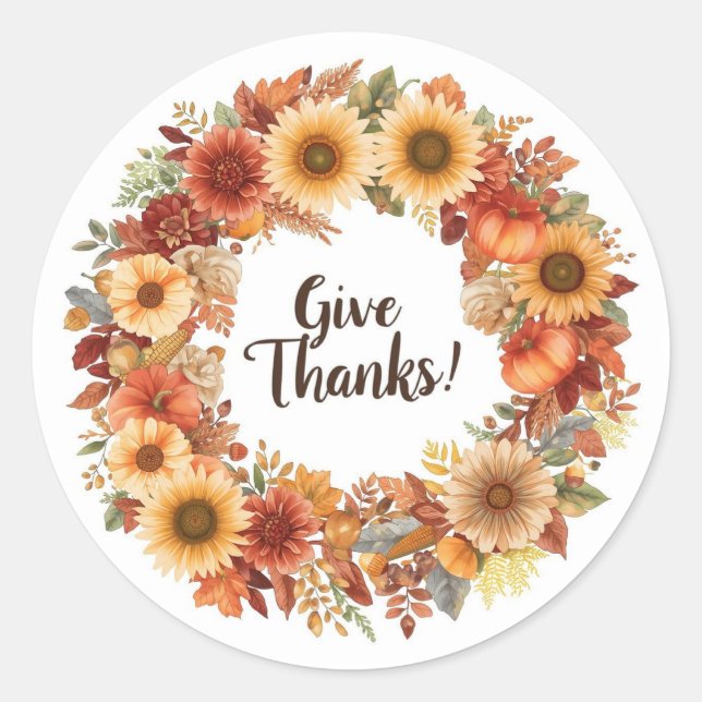 Sticker Rond Thème de l'automne grâces avec fleurs citrouille (Devant)