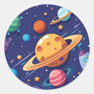 Sticker Rond Thème de l'espace et des planètes