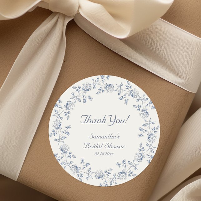 Sticker Rond Thème de mariage Chinois Bleu Floral (Créateur téléchargé)