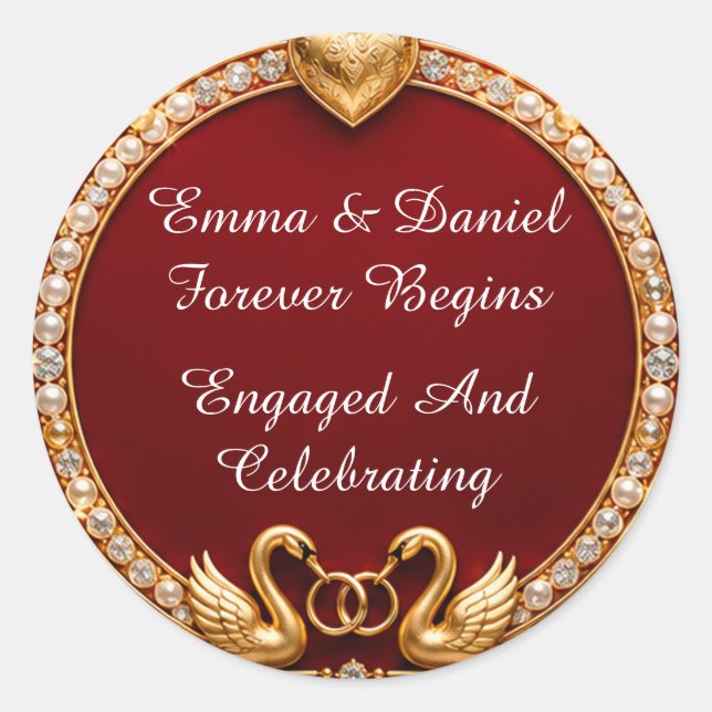 Sticker Rond Thème de mariage Cygne Rouge Or 💍 🌹 (Devant)