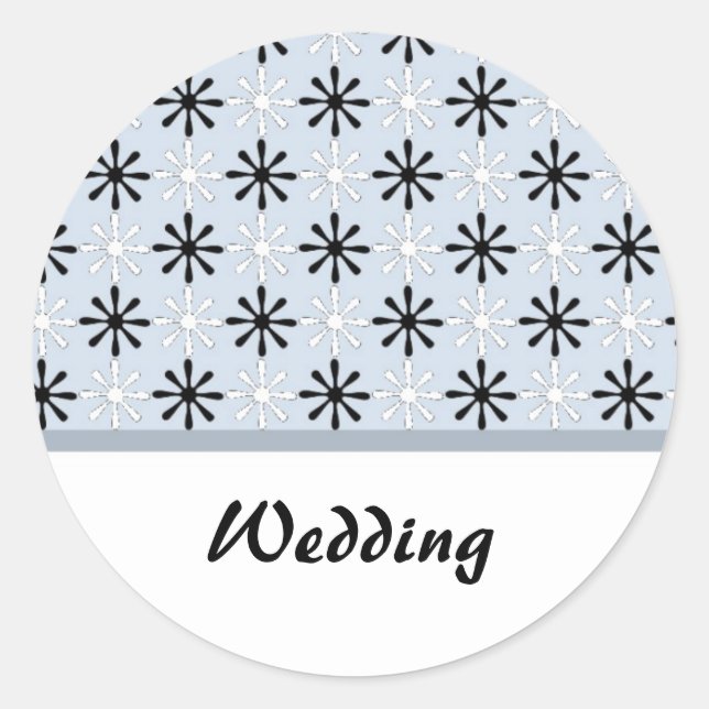 Sticker Rond Thème de mariage noir, blanc et bleu (Devant)