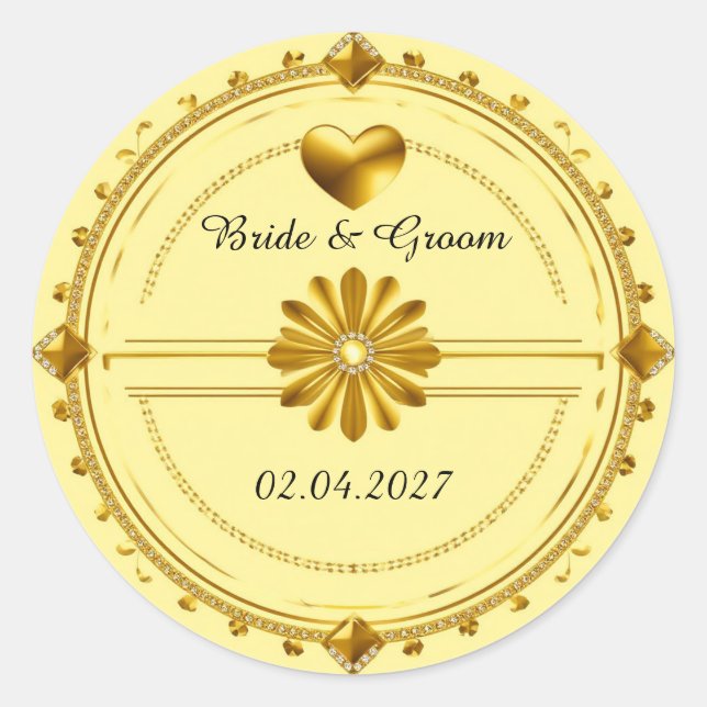 Sticker Rond 💗 Thème de mariage romantique Cœur Or ✨ (Devant)