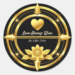 Sticker Rond 💍 Thème de mariage romantique en or pour couple �