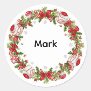 Sticker Rond Thème de Noël de la couronne de baseball