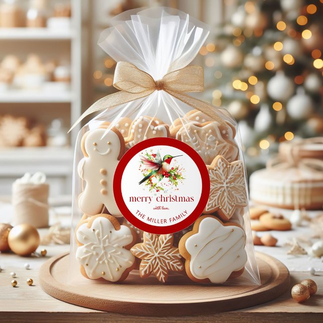 Sticker Rond Thème de Noël Joyeux colibri de Noël (Créateur téléchargé)