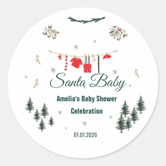 Sticker Rond Thème de Noël pour bébé pour Baby Shower  (Devant)