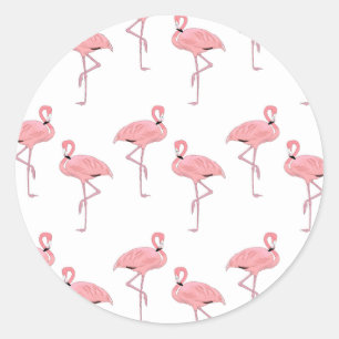 Sticker Rond Thème de plage côtière tropicale aux flamants rose