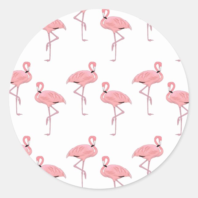 Sticker Rond Thème de plage côtière tropicale aux flamants rose (Devant)