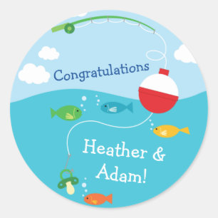 Sticker Rond Thème de poisson Baby shower de pêche pour pêcheur