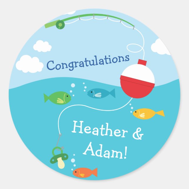 Sticker Rond Thème de poisson Baby shower de pêche pour pêcheur (Devant)