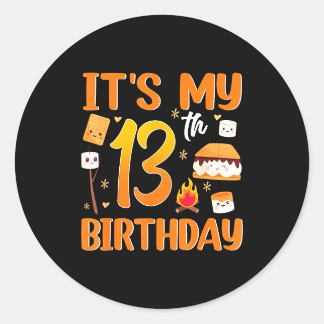 Sticker Rond thème de s'more pour un 13e anniversaire fête de 1 (Devant)