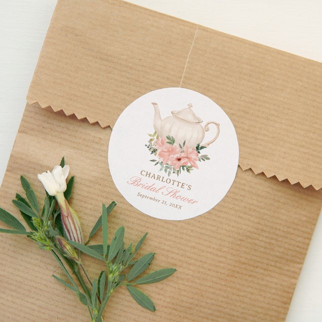 Sticker Rond Thème de thé floral pour la douche de la mariée (Créateur téléchargé)