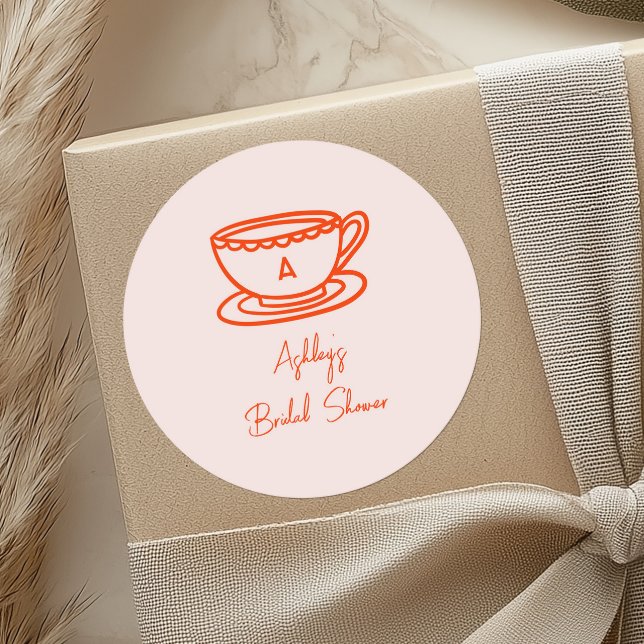 Sticker Rond Thème de thé pour douche de mariée gribouillis fan (Créateur téléchargé)