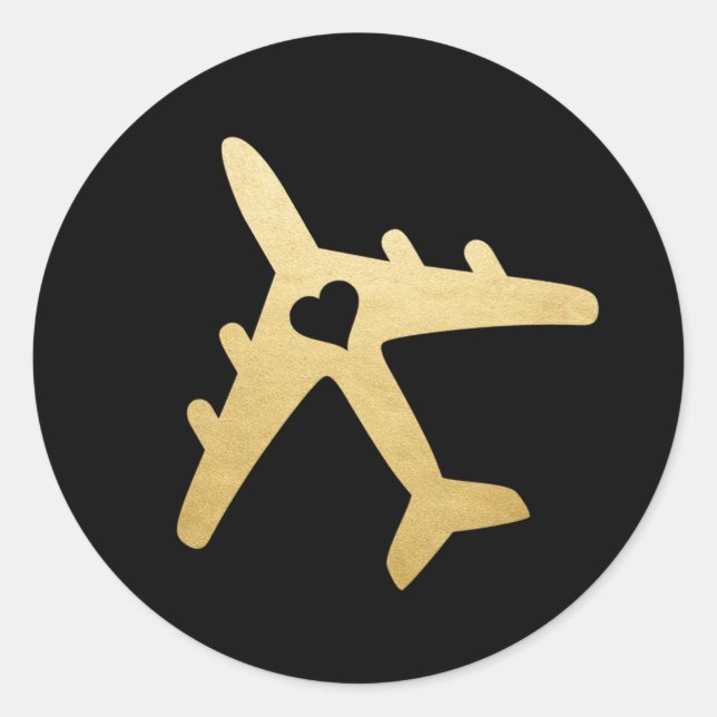 Sticker Rond Thème de voyage Coeur de l'avion Black Gold Favori (Devant)