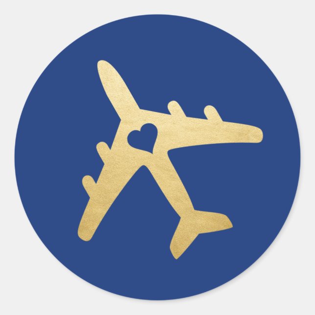 Sticker Rond Thème de voyage Coeur de l'avion d'or COULEUR MODI (Devant)