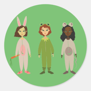Sticker Rond Thème des amies en pyjama pour filles mignonnes