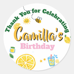 Sticker Rond Thème d'été citron Anniversaire Enfants 