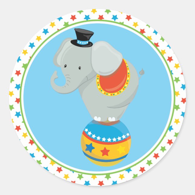 Sticker Rond Thème du cirque | Elephant sur boule de cirque (Devant)