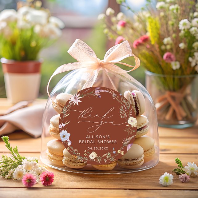 Sticker Rond Thème Élégant Fleur de Terracotta pour Mariage (Créateur téléchargé)