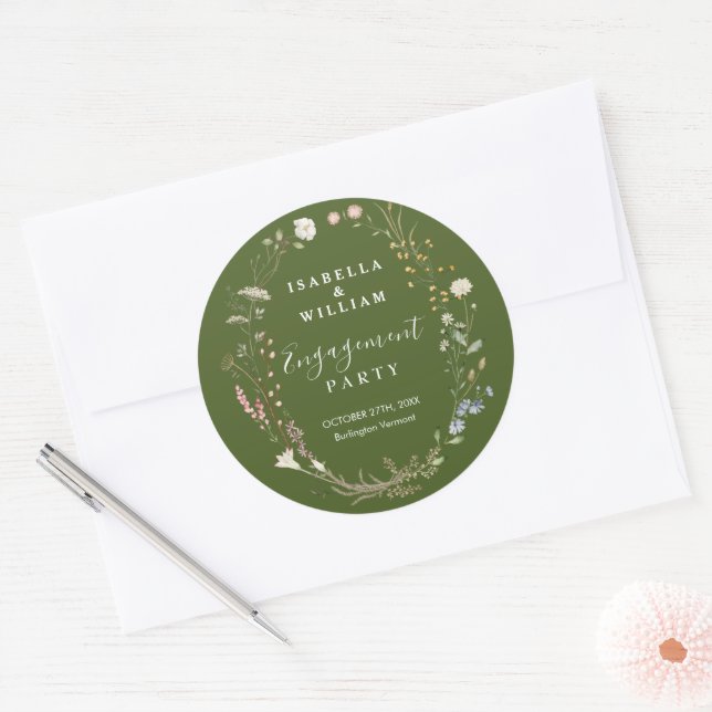 Sticker Rond Thème Fleur de Fougère Verte Bohème Rustique pour  (Enveloppe)