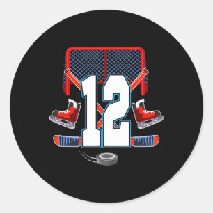 Sticker Rond Thème Hockey sur Glace pour Garçon de 12 Ans Anniv