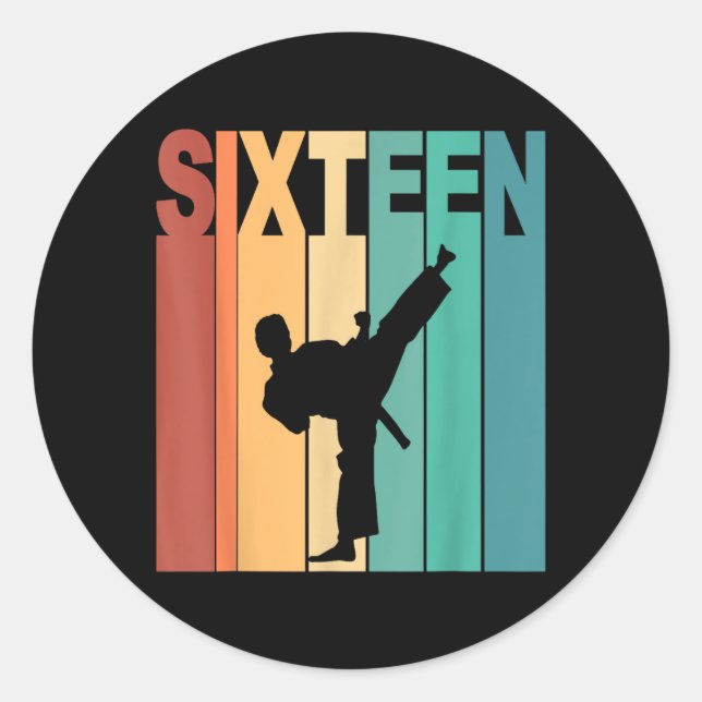 Sticker Rond Thème Karaté Taekwondo 16e Anniversaire 16 Ans (Devant)