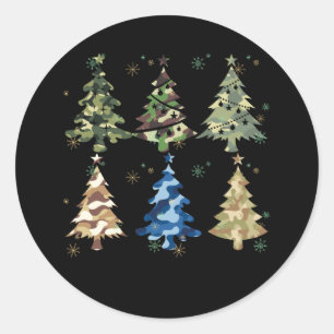 Sticker Rond Thème Militaire Camo Imprimer Arbres de Noël Avec 