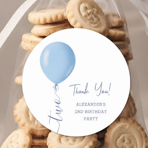 Sticker Rond Thème Minimaliste Garçon Ballon Bleu pour 2e Anniv