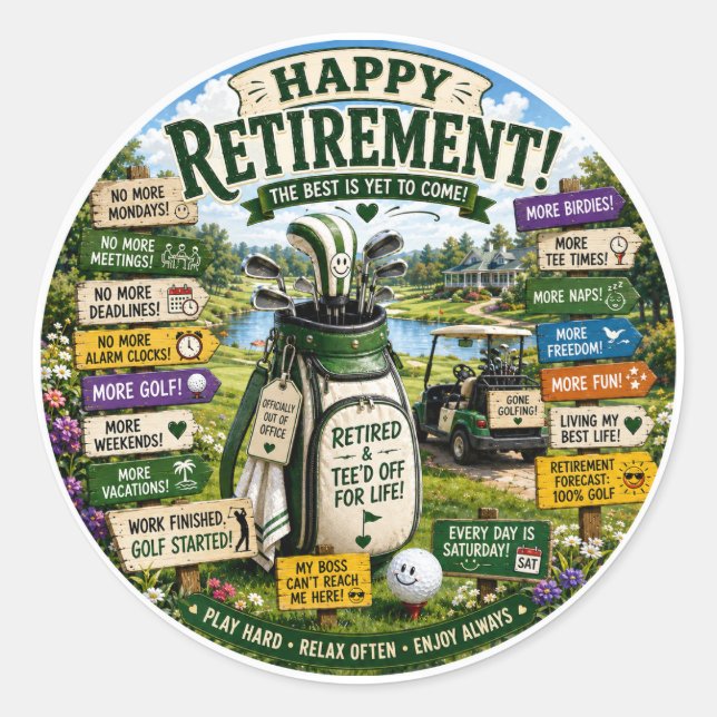 Sticker Rond Thème retraite de golf  (Devant)