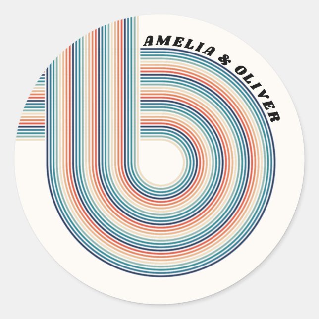 Sticker Rond Thème Retro les années 70 Personnalisé Bandes Colo (Devant)