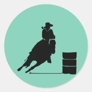 Sticker Rond Thème Rodéo Cowgirl Barrel Racine Silhouette