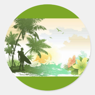 Sticker Rond Thème Surfer