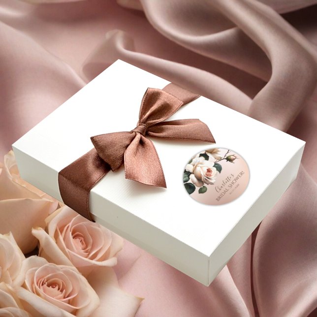 Sticker Rond Thème Tea Rose pour Baby Shower de mariage  (Bridal Shower Classic Round Sticker)