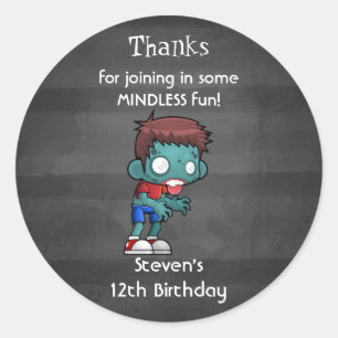 Sticker Rond Thème Zombie Anniversaire Merci